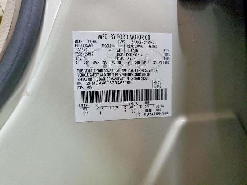 54275606 :رقم المزاد ، 2FMDK46C87BA55109 vin ، 2007 Ford Edge مزاد بيع