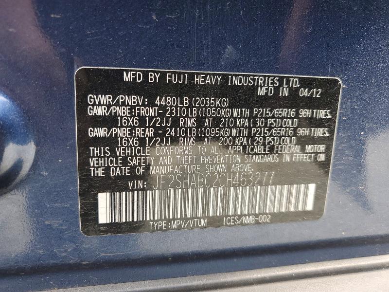 Aukcja sprzedaży 2012 Subaru Forester, vin: JF2SHABC2CH463277, numer aukcji: 53123596