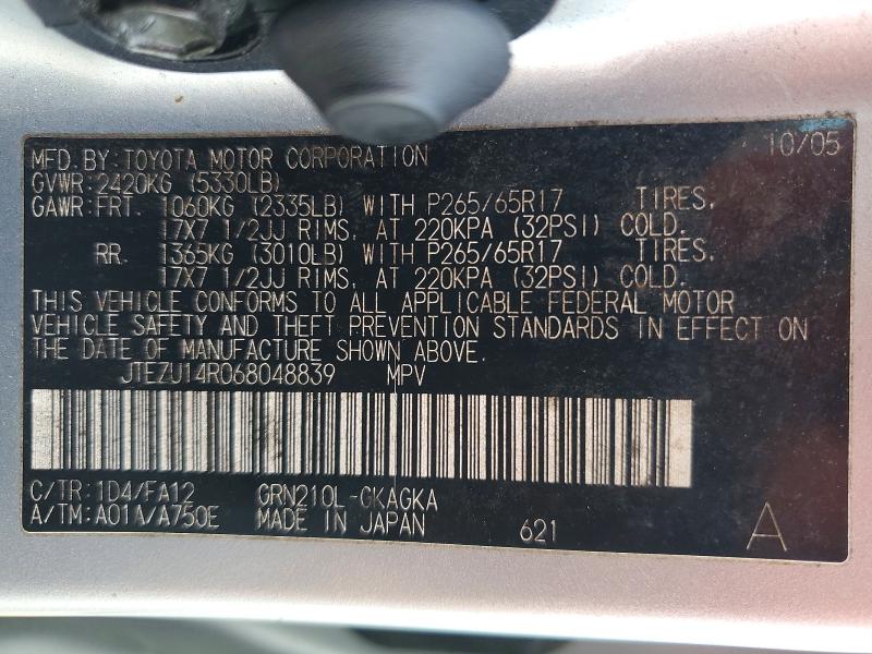 Продажа на аукционе авто 2006 Toyota 4runner, vin: JTEZU14R068048839, номер лота: 55314206