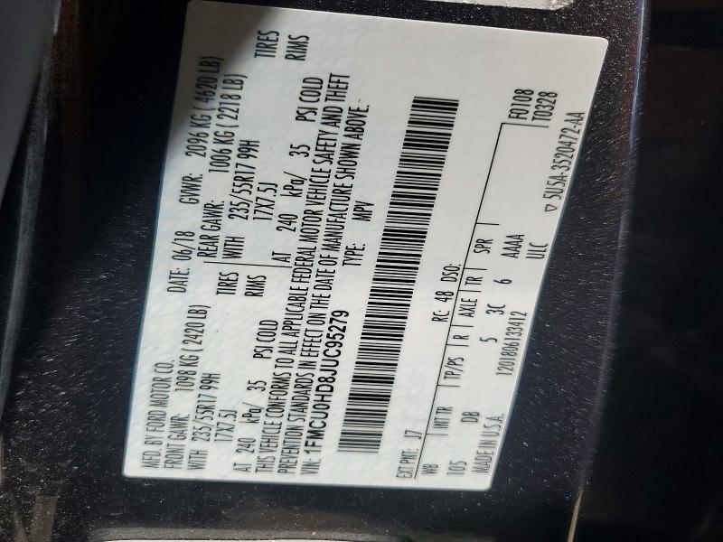 51672646 :رقم المزاد ، 1FMCU0HD8JUC95279 vin ، 2018 Ford Escape مزاد بيع