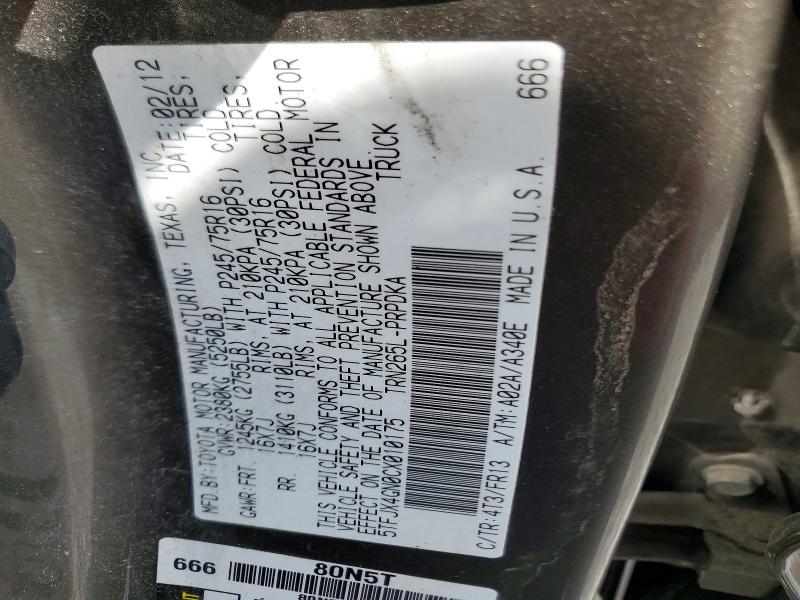 Aukcja sprzedaży 2012 Toyota Tacoma, vin: 5TFJX4GN0CX010175, numer aukcji: 52553336
