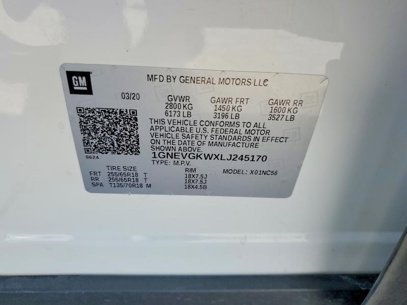 2020 Chevrolet Traverse მანქანა იყიდება აუქციონზე, vin: 1GNEVGKWXLJ245170, აუქციონის ნომერი: 52535666