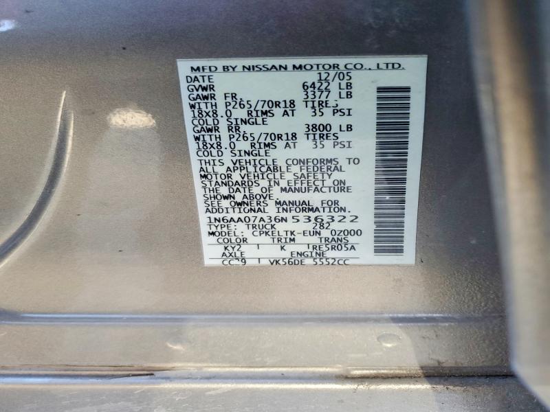 52153826 :رقم المزاد ، 1N6AA07A36N536322 vin ، 2006 Nissan Titan مزاد بيع