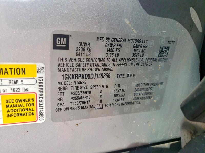 Aukcja sprzedaży 2013 Gmc Acadia, vin: 1GKKRPKD5DJ148866, numer aukcji: 55186046