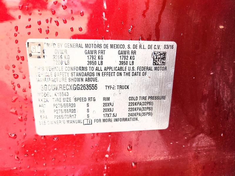 53898636 :رقم المزاد ، 3GCUKRECXGG263556 vin ، 2016 Chevrolet Silverado مزاد بيع