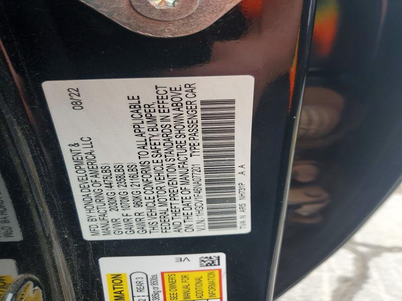 2022 Honda Accord მანქანა იყიდება აუქციონზე, vin: 1HGCV1F46NA077201, აუქციონის ნომერი: 54457256