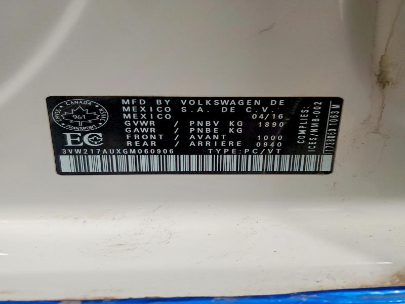 51542776 :رقم المزاد ، 3VW217AUXGM060906 vin ، 2016 Volkswagen Golf مزاد بيع