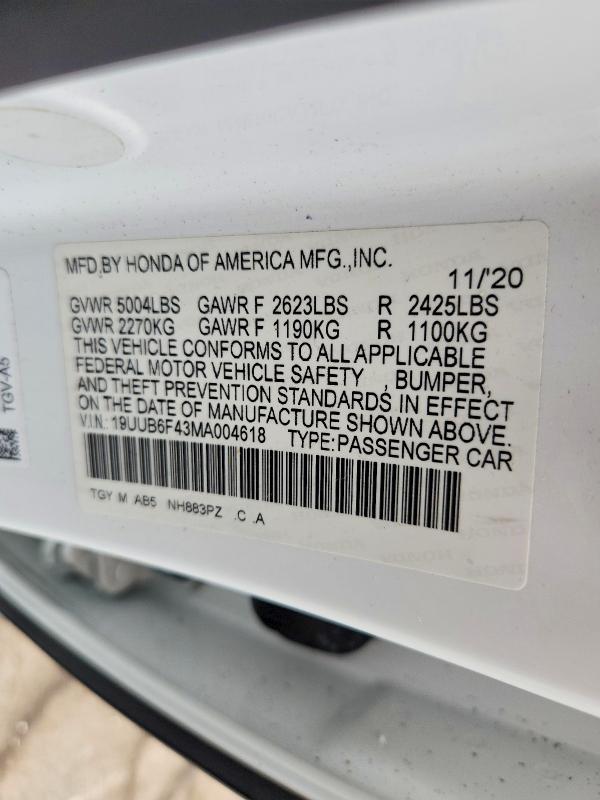 Aukcja sprzedaży 2021 Acura Tlx, vin: 19UUB6F43MA004618, numer aukcji: 53989676