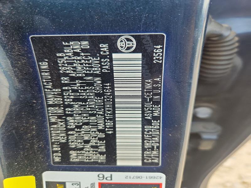 Aukcja sprzedaży 2017 Toyota Camry, vin: 4T1BF1FKXHU324644, numer aukcji: 52312526