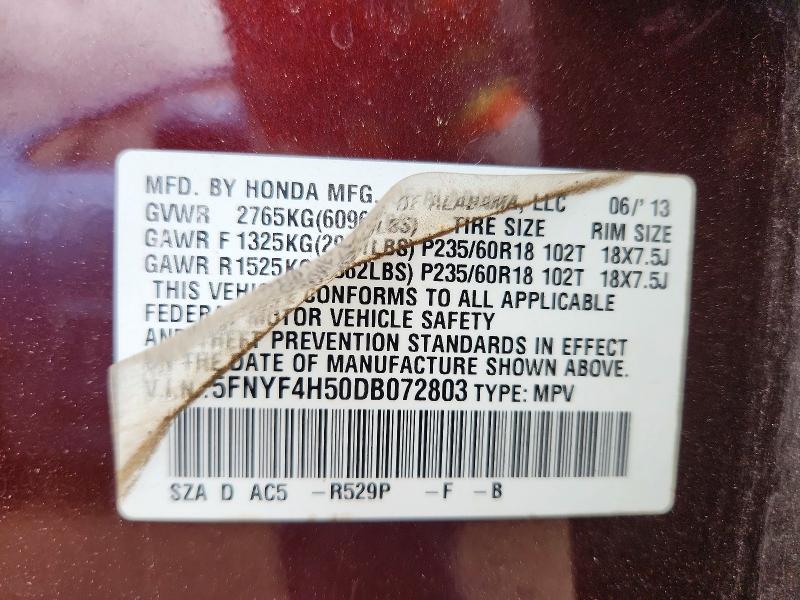 Продаж на аукціоні авто 2013 Honda Pilot, vin: 5FNYF4H50DB072803, номер лоту: 55080236
