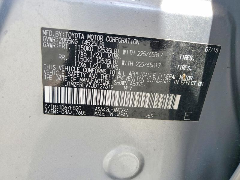 2018 Toyota Rav4 მანქანა იყიდება აუქციონზე, vin: JTMZFREV7JD127319, აუქციონის ნომერი: 49751796