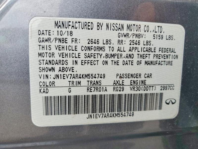 52273386 :رقم المزاد ، JN1EV7AR4KM554749 vin ، 2018 Infiniti Q50 مزاد بيع