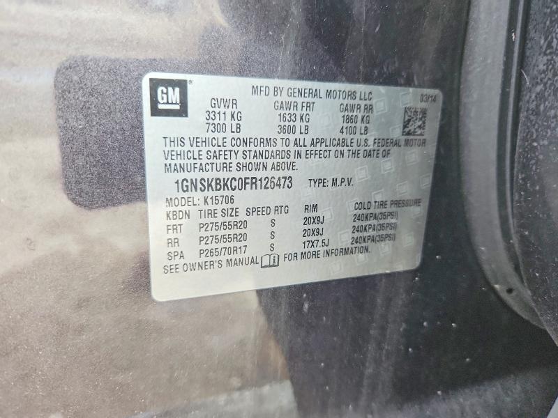 54319116 :رقم المزاد ، 1GNSKBKC0FR126473 vin ، 2015 Chevrolet Tahoe مزاد بيع