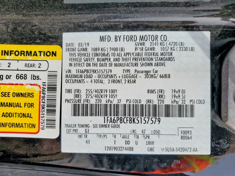 Продажа на аукционе авто 2019 Ford Mustang, vin: 1FA6P8CF8K5157579, номер лота: 54729566