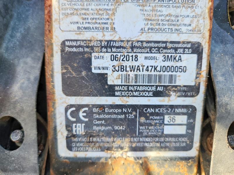 2019 Can-am Outlander მანქანა იყიდება აუქციონზე, vin: 3JBLWAT47KJ000050, აუქციონის ნომერი: 54435326