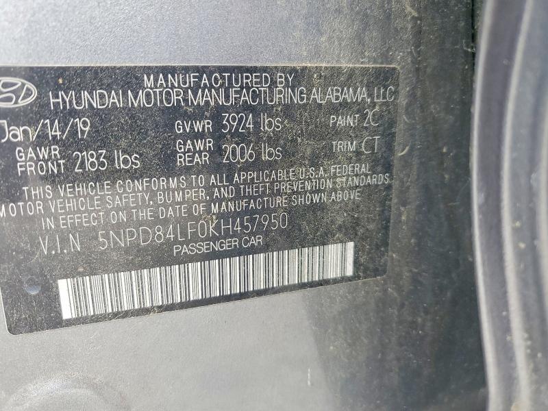 Продажа на аукционе авто 2019 Hyundai Elantra, vin: 5NPD84LF0KH457950, номер лота: 51705056