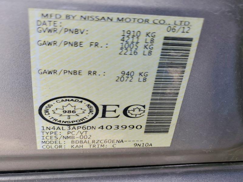 52411016 :رقم المزاد ، 1N4AL3AP6DN403990 vin ، 2013 Nissan Altima مزاد بيع