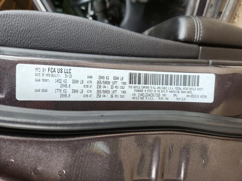 Продаж на аукціоні авто 2019 Dodge Durango, vin: 1C4RDJDGXKC817339, номер лоту: 51972876