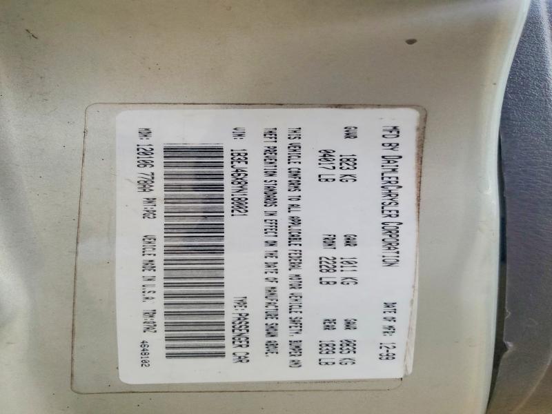 2000 Dodge Stratus მანქანა იყიდება აუქციონზე, vin: 1B3EJ46X8YN180021, აუქციონის ნომერი: 54606196