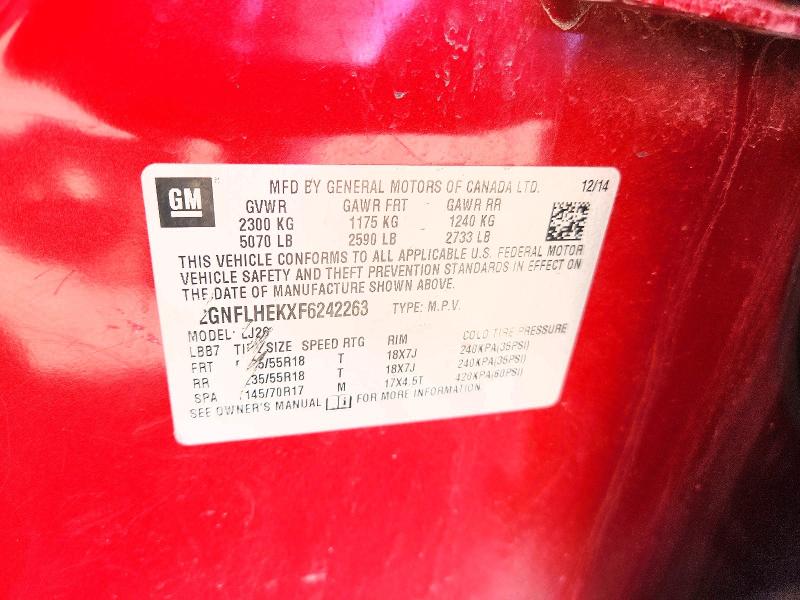 Aukcja sprzedaży 2015 Chevrolet Equinox, vin: 2GNFLHEKXF6242263, numer aukcji: 52217356