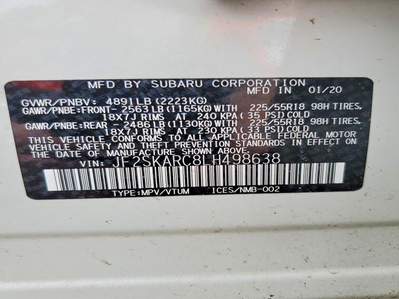 54826806 :رقم المزاد ، JF2SKARC8LH498638 vin ، 2020 Subaru Forester مزاد بيع