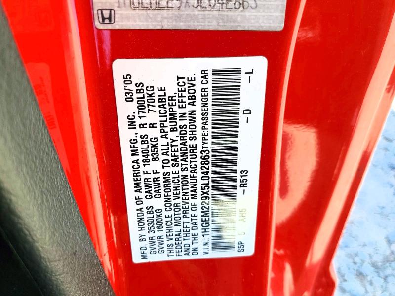 Aukcja sprzedaży 2005 Honda Civic, vin: 1HGEM229X5L042863, numer aukcji: 52936886
