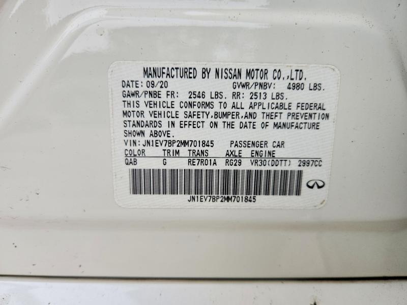 51855496 :رقم المزاد ، JN1EV7BP2MM701845 vin ، 2021 Infiniti Q50 مزاد بيع