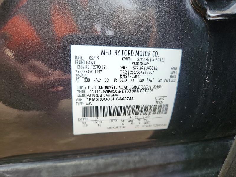 54968546 :رقم المزاد ، 1FM5K8GC3LGA02783 vin ، 2020 Ford Explorer مزاد بيع