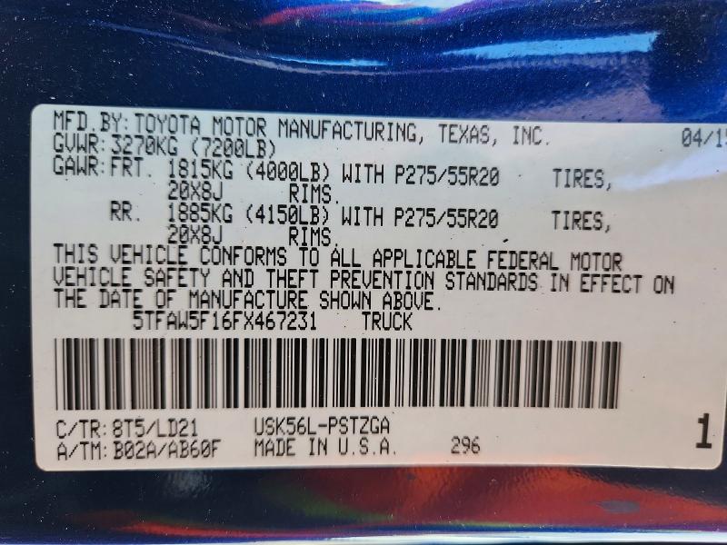 Продаж на аукціоні авто 2015 Toyota Tundra, vin: 5TFAW5F16FX467231, номер лоту: 52016966