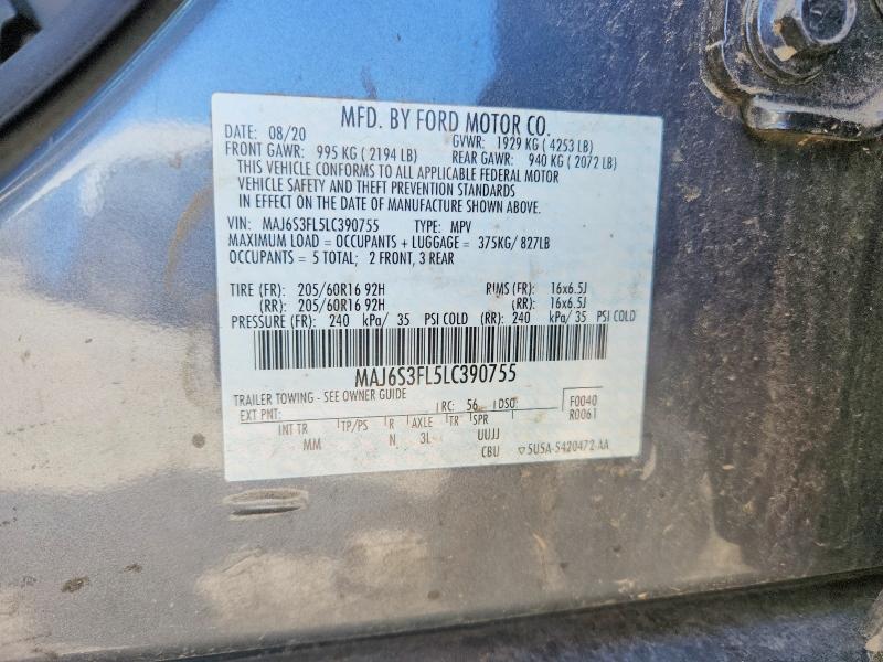 2020 Ford Ecosport მანქანა იყიდება აუქციონზე, vin: MAJ6S3FL5LC390755, აუქციონის ნომერი: 53844776