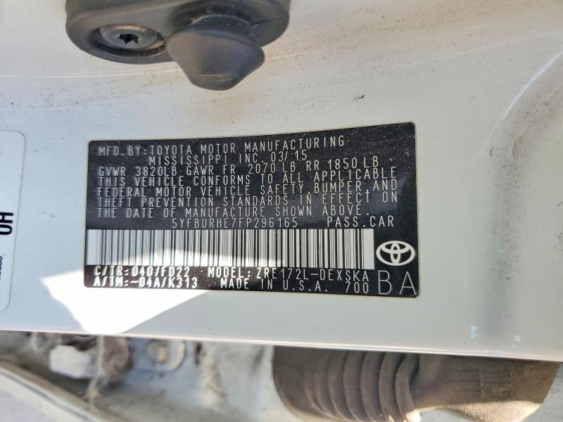 Aukcja sprzedaży 2015 Toyota Corolla, vin: 5YFBURHE7FP296165, numer aukcji: 54699526