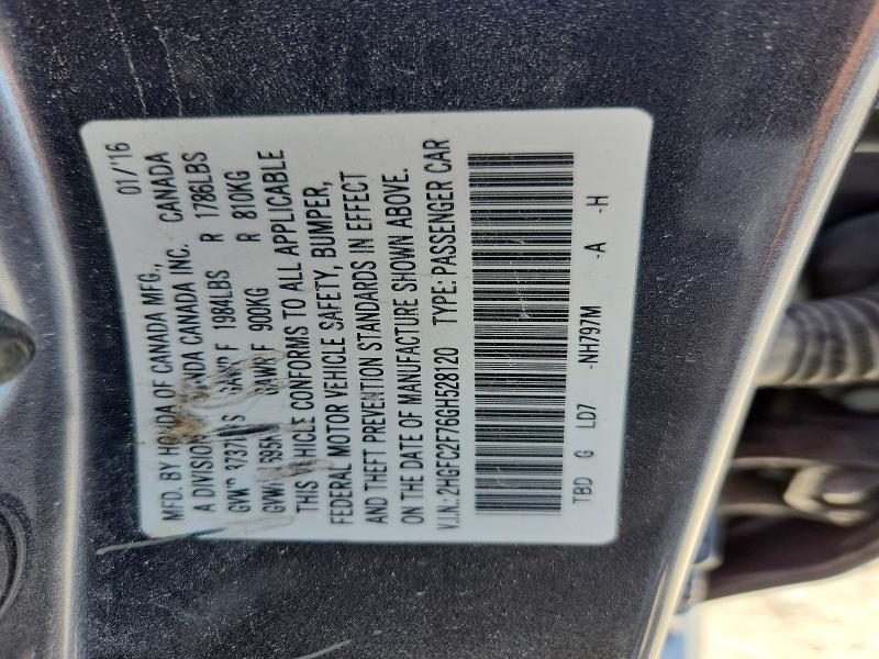 2016 Honda Civic მანქანა იყიდება აუქციონზე, vin: 2HGFC2F76GH528120, აუქციონის ნომერი: 53827536