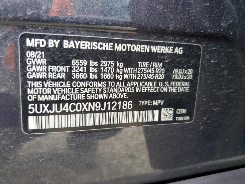 Продажа на аукционе авто 2022 Bmw X5, vin: 5UXJU4C0XN9J12186, номер лота: 53889506