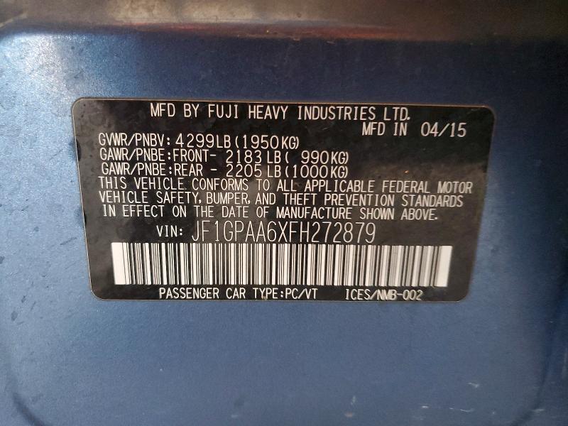 54875266 :رقم المزاد ، JF1GPAA6XFH272879 vin ، 2015 Subaru Impreza مزاد بيع