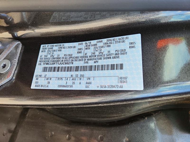 Aukcja sprzedaży 2018 Ford Escape, vin: 1FMCU0F71JUC80278, numer aukcji: 52412556
