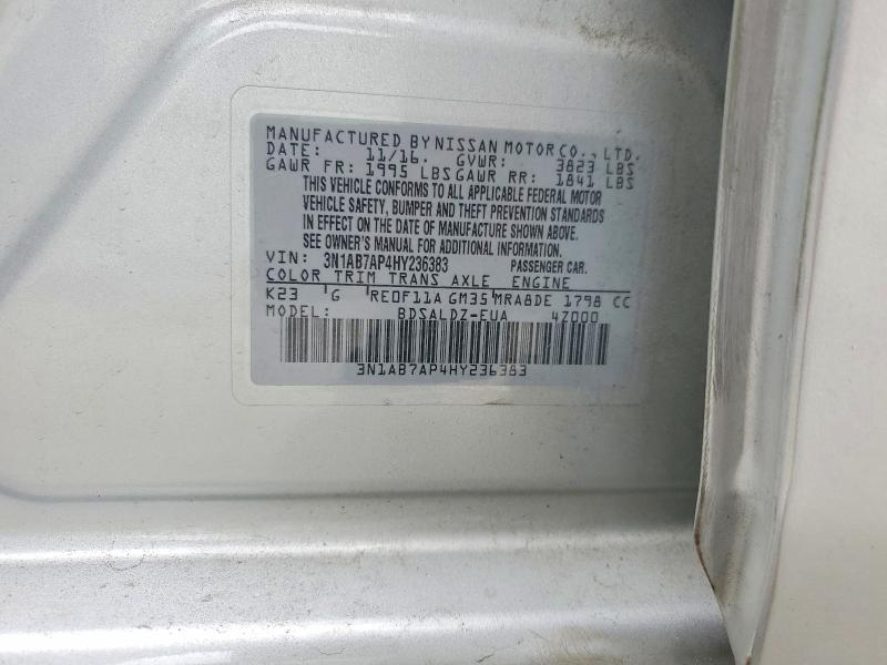 2017 Nissan Sentra მანქანა იყიდება აუქციონზე, vin: 3N1AB7AP4HY236383, აუქციონის ნომერი: 54515296