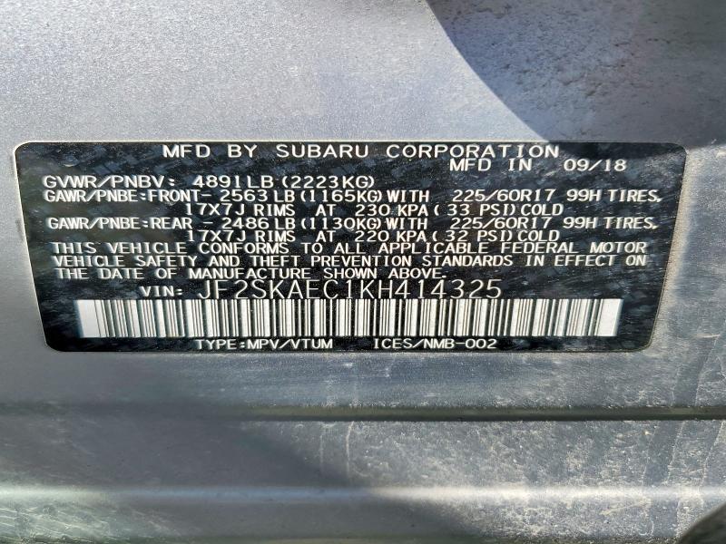 53231096 :رقم المزاد ، JF2SKAEC1KH414325 vin ، 2019 Subaru Forester مزاد بيع