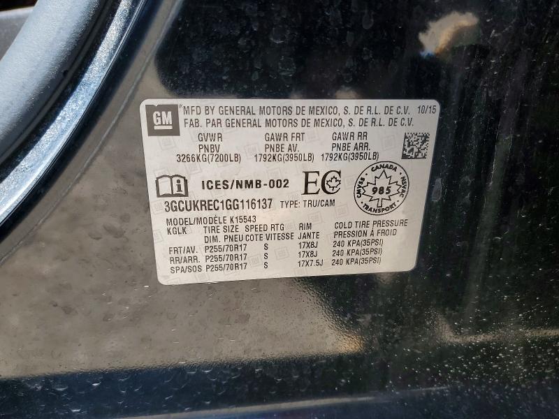 2016 Chevrolet Silverado მანქანა იყიდება აუქციონზე, vin: 3GCUKREC1GG116137, აუქციონის ნომერი: 54487536