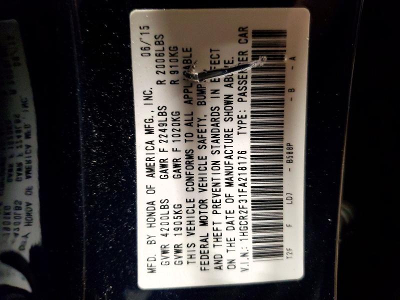 2015 Honda Accord მანქანა იყიდება აუქციონზე, vin: 1HGCR2F31FA218176, აუქციონის ნომერი: 53880696