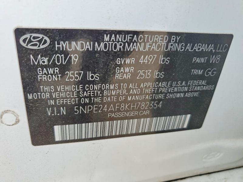 53302286 :رقم المزاد ، 5NPE24AF8KH782354 vin ، 2019 Hyundai Sonata مزاد بيع