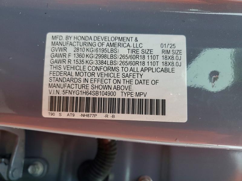 52506786 :رقم المزاد ، 5FNYG1H64SB104900 vin ، 2025 Honda Pilot مزاد بيع