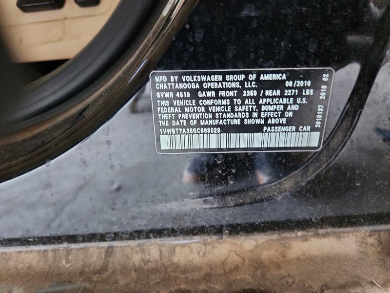 2016 Volkswagen Passat მანქანა იყიდება აუქციონზე, vin: 1VWBT7A35GC069029, აუქციონის ნომერი: 54704956