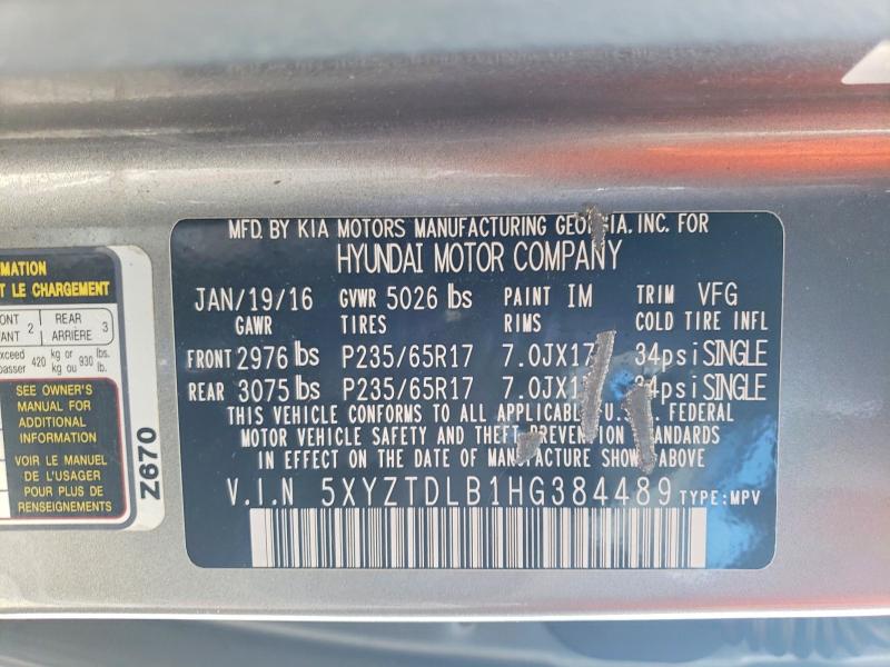 2017 Hyundai Santa Fe მანქანა იყიდება აუქციონზე, vin: 5XYZTDLB1HG384489, აუქციონის ნომერი: 52006036