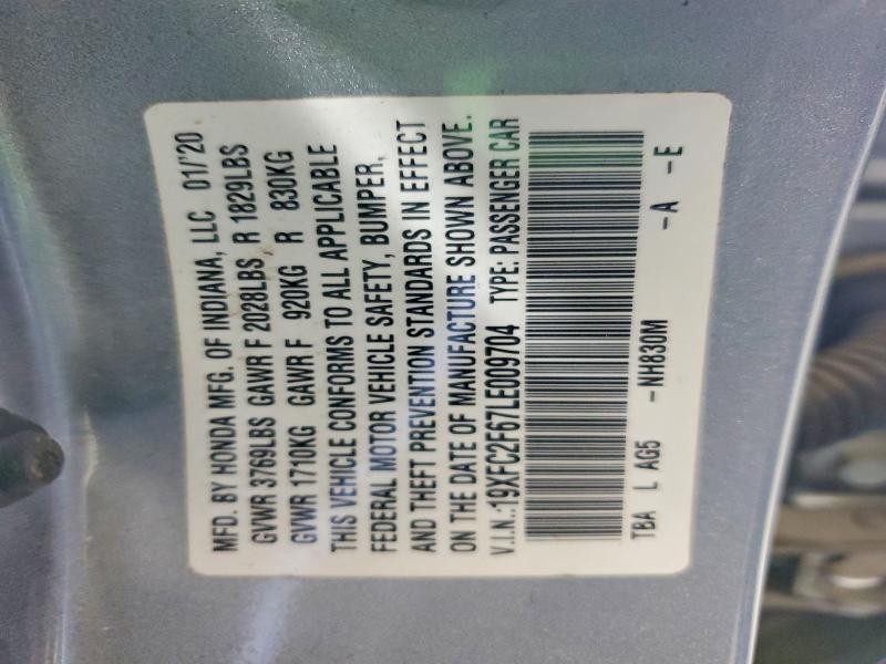 Продаж на аукціоні авто 2020 Honda Civic, vin: 19XFC2F67LE009704, номер лоту: 53547416