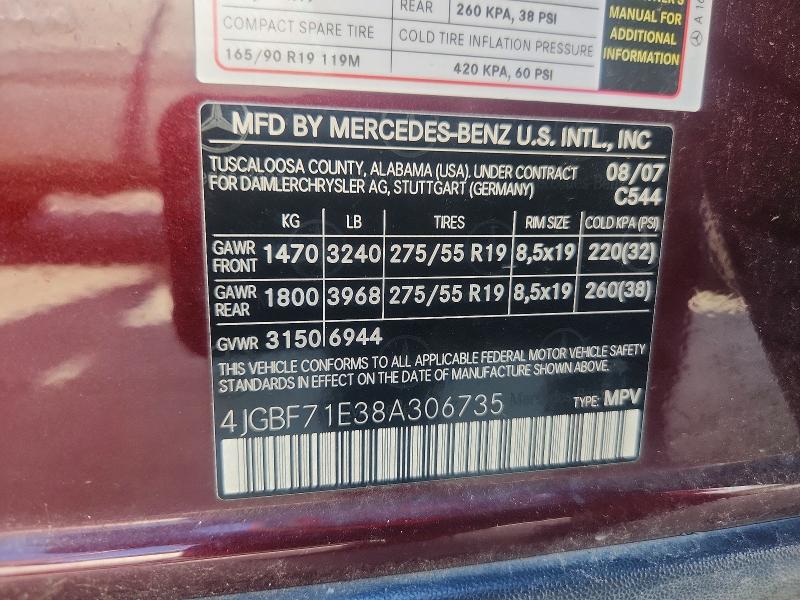 52726866 :رقم المزاد ، 4JGBF71E38A306735 vin ، 2008 Mercedes-benz Gl مزاد بيع