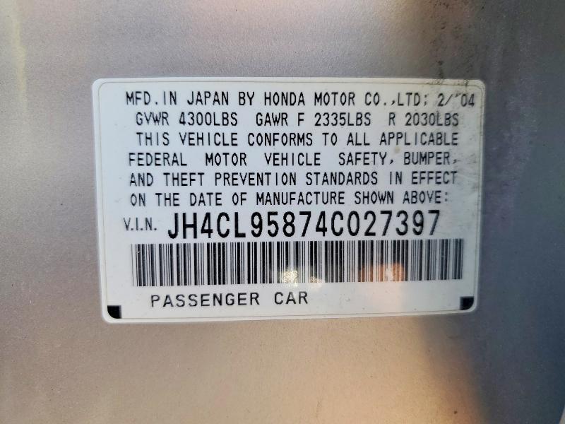 53648056 :رقم المزاد ، JH4CL95874C027397 vin ، 2004 Acura Tsx مزاد بيع