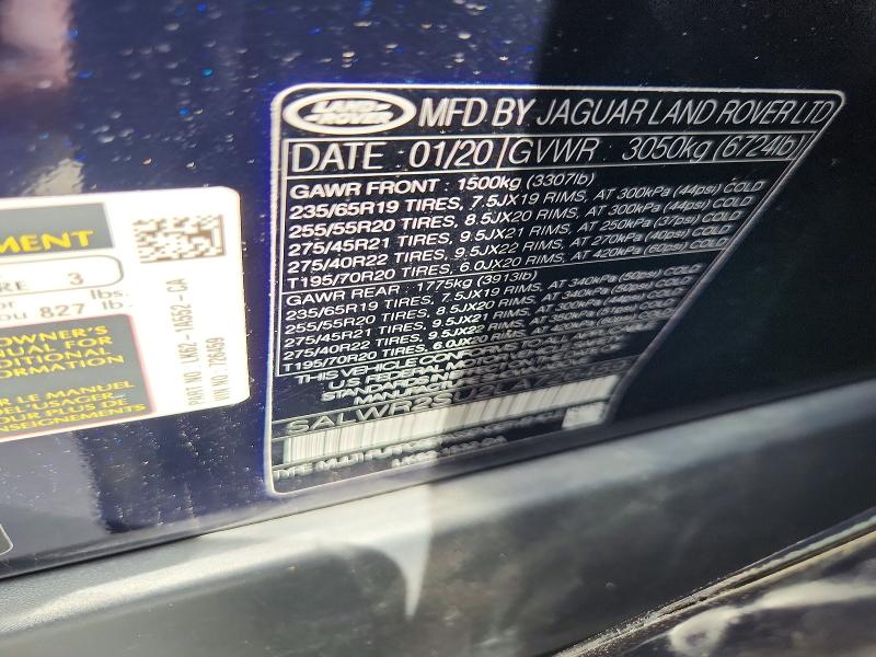 2020 Land Rover Range Rover Sport მანქანა იყიდება აუქციონზე, vin: SALWR2SU2LA726459, აუქციონის ნომერი: 55337656