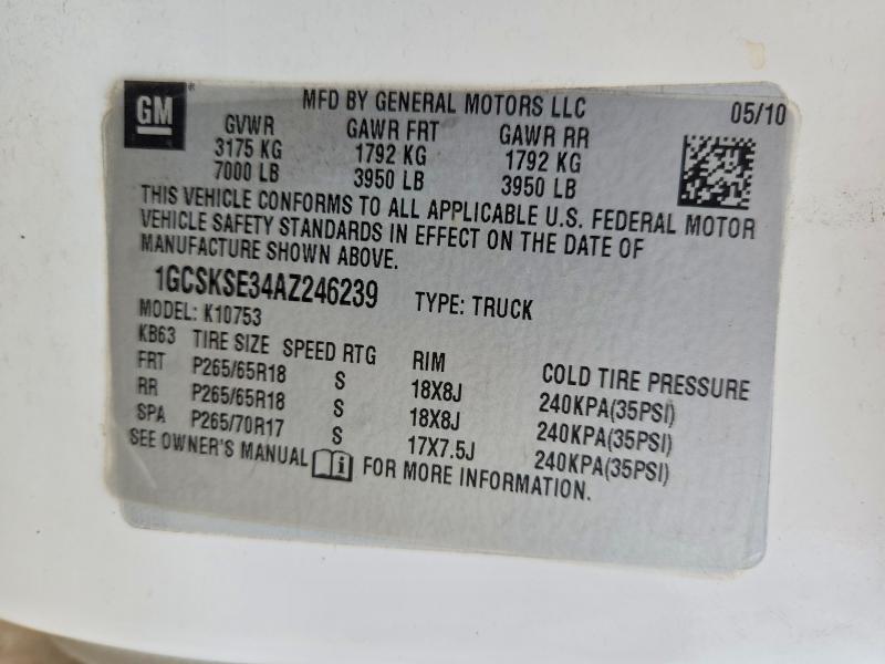Aukcja sprzedaży 2010 Chevrolet Silverado, vin: 1GCSKSE34AZ246239, numer aukcji: 54288476