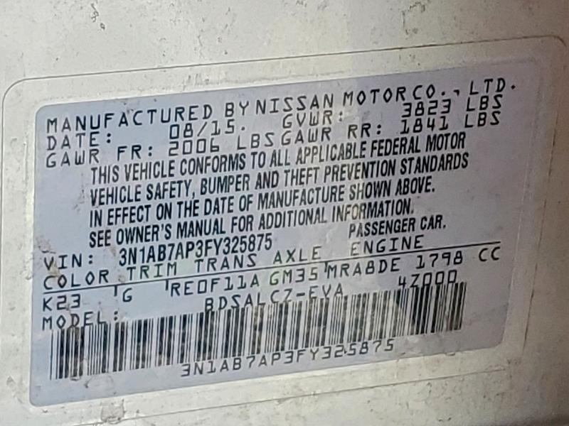54634366 :رقم المزاد ، 3N1AB7AP3FY325875 vin ، 2015 Nissan Sentra مزاد بيع