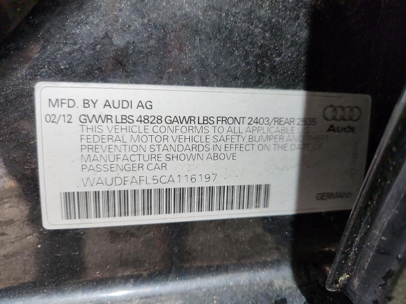 53823196 :رقم المزاد ، WAUDFAFL5CA116197 vin ، 2012 Audi A4 مزاد بيع